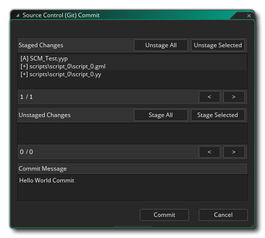 Source Control Staged Changes